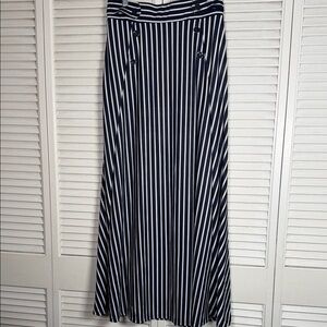 Robert Louis Navy & White Striped Maxi Skirt Elastic Waist S